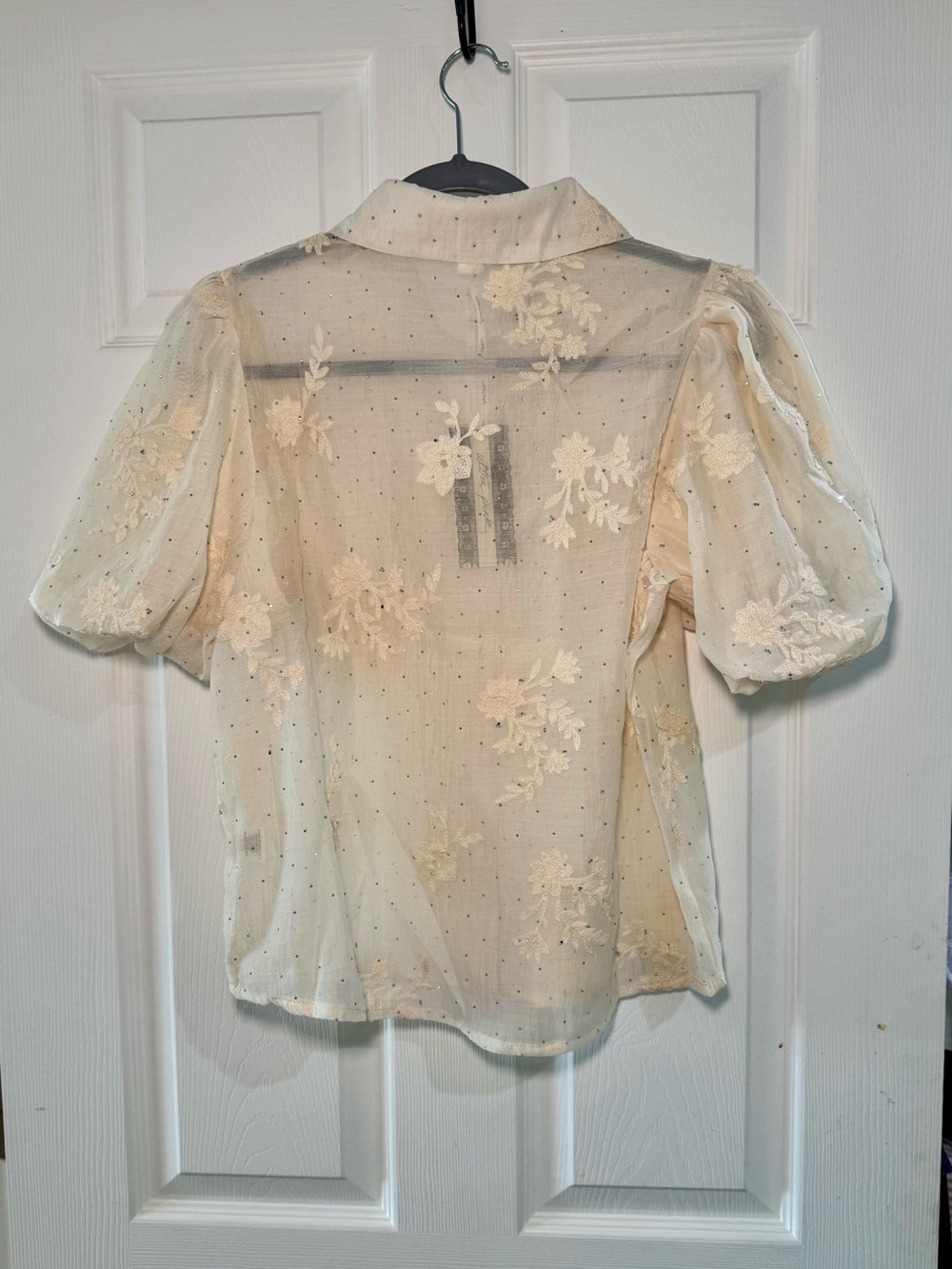 Sparkly Embroidery Top Puff Sleeve Button-Down Top - Picture 2 of 2